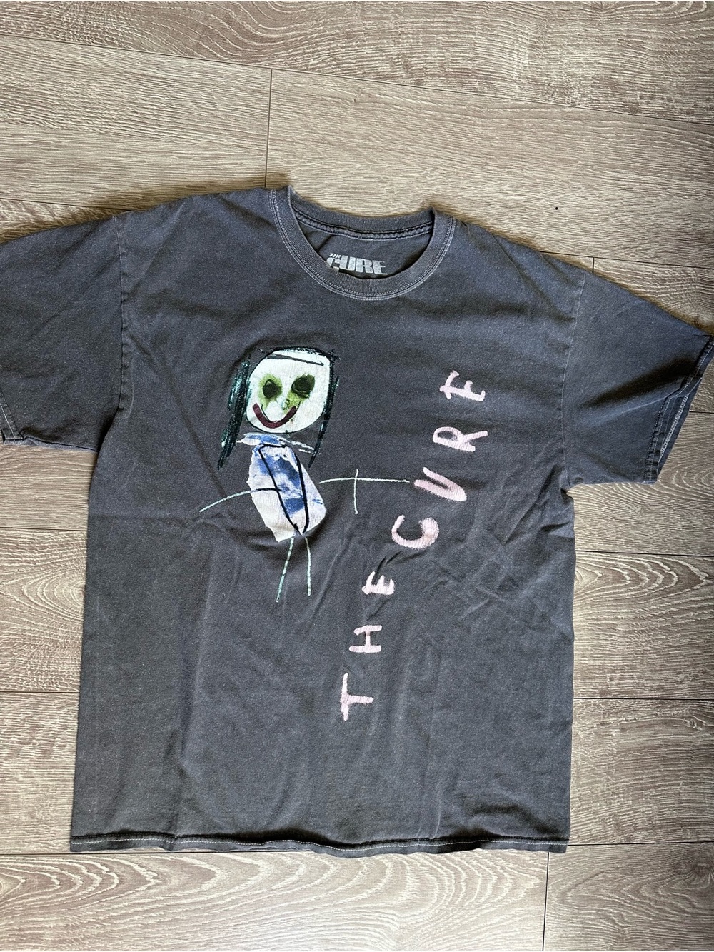 The Cure Doodle Graphic Tee in Charcoal Grey Vintage-Wash Music Shirt